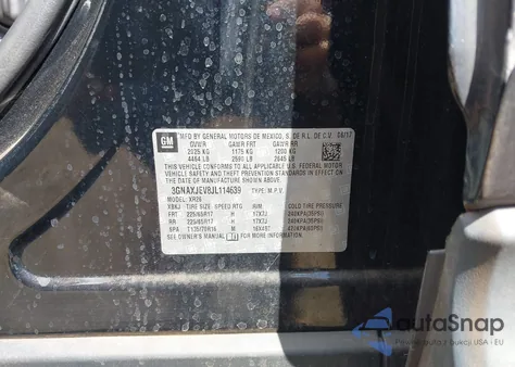 2018 Chevrolet Equinox Lt z USA, uszkodzony, nr VIN 3GNAXJEV8JL114639